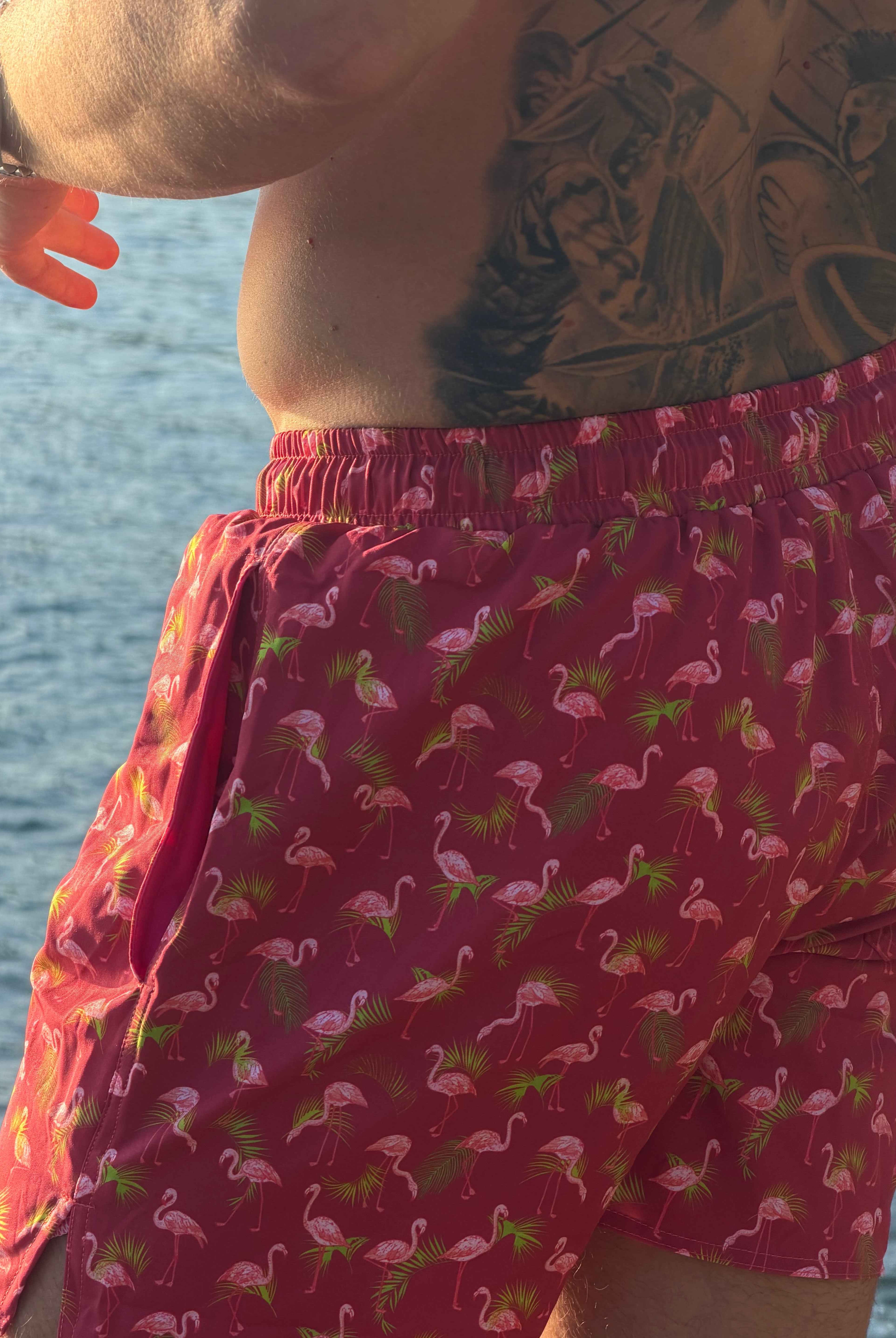 Badehose - Brown Flower in Pink Flamingo