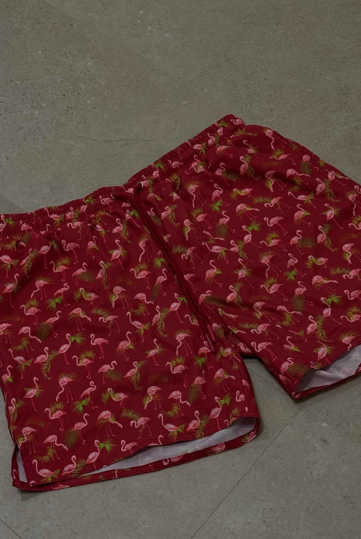 Badehose - Brown Flower in Pink Flamingo