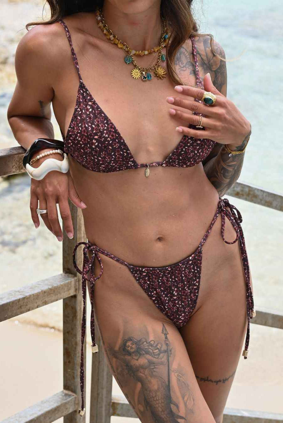 Malea - Cheeky Bikini Bottom in Brown Flower