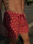 Badehose - Brown Flower in Pink Flamingo