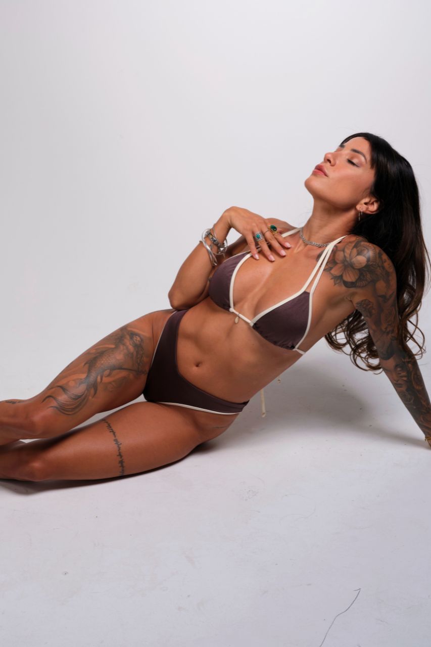 Brown Bikini with White Lines